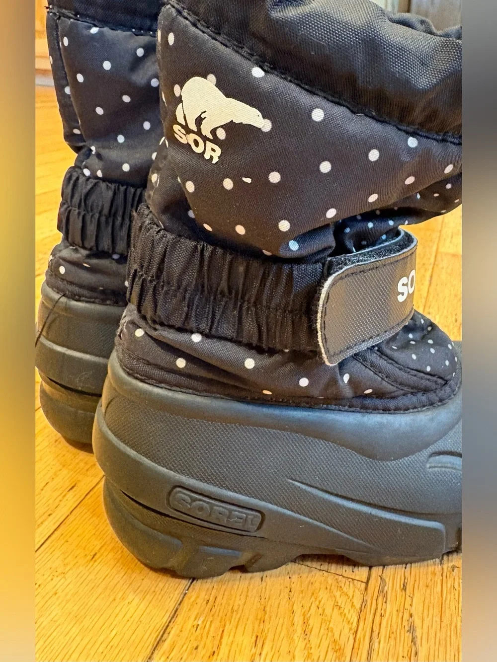 Sorel Kids Flurry Boot in Black and White Polka Dot Print